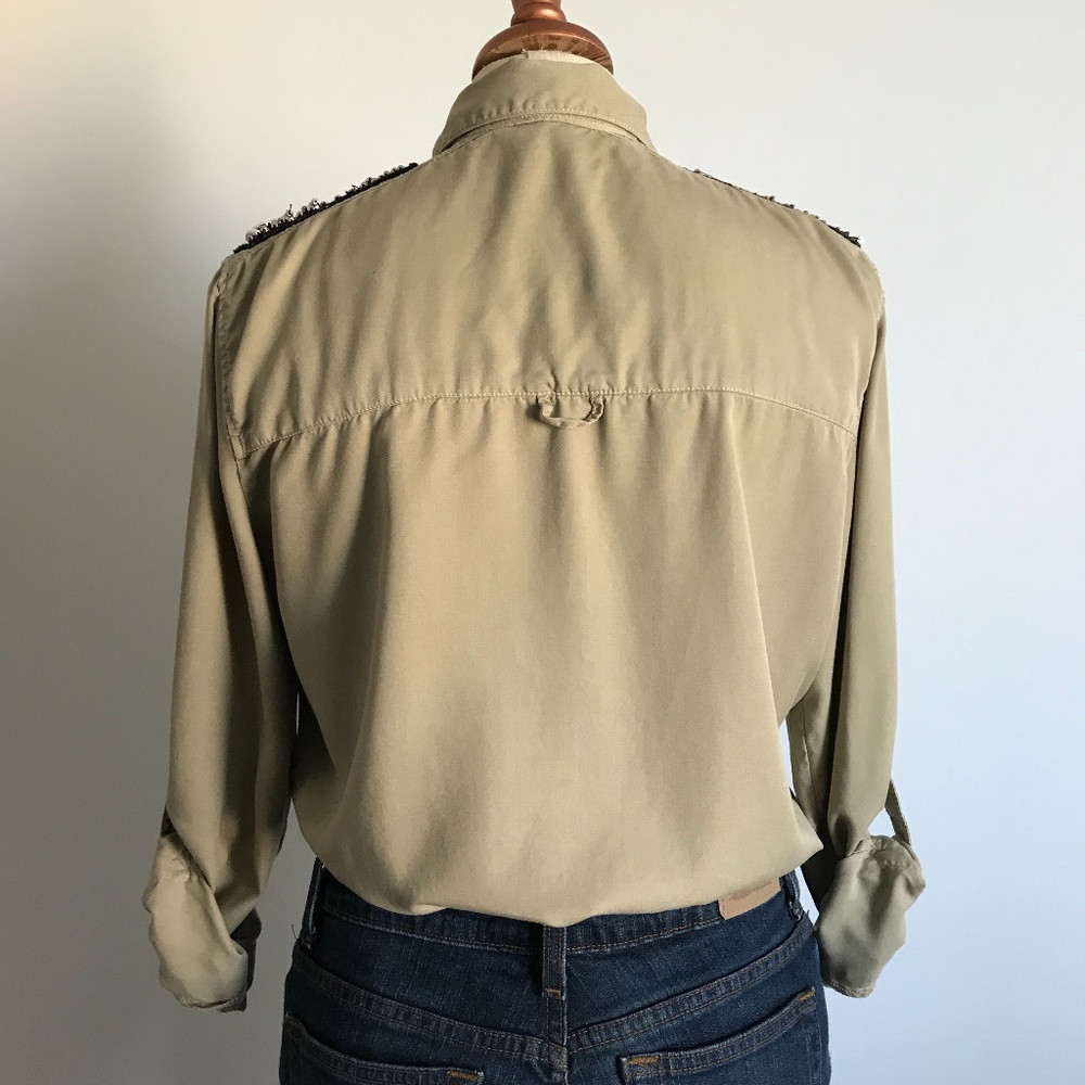 Zara - Tan Military Long Sleeve Button Up Shirt - Picture 9 of 15
